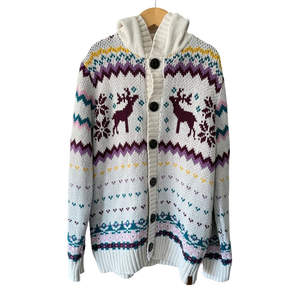 Roots Kids Hooded Knit Cardigan with Pattern Size 7/8 years
